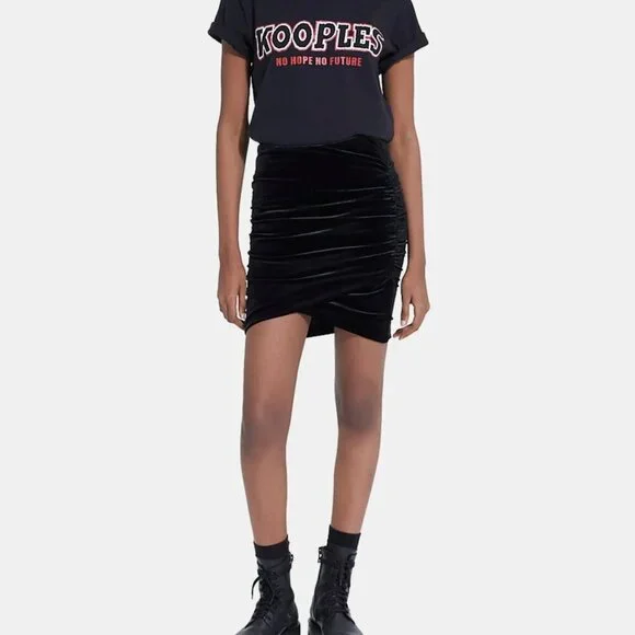 NWT | The Kooples | Black Velvet | Ruched Mini Skirt - Picture 2 of 10